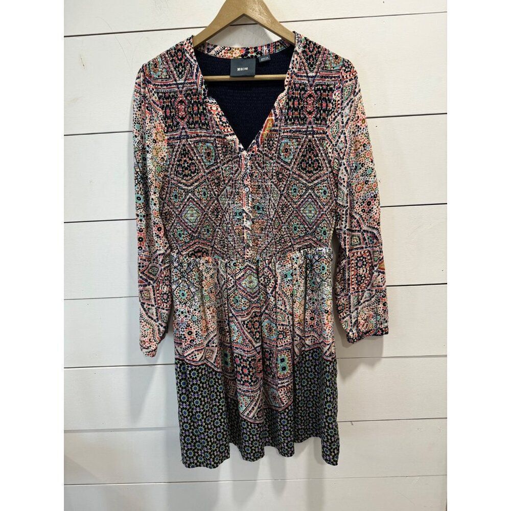 Anthropologie Maeve Tiled Amethyst Smocked Button Up Bodice Dress Boho Medium